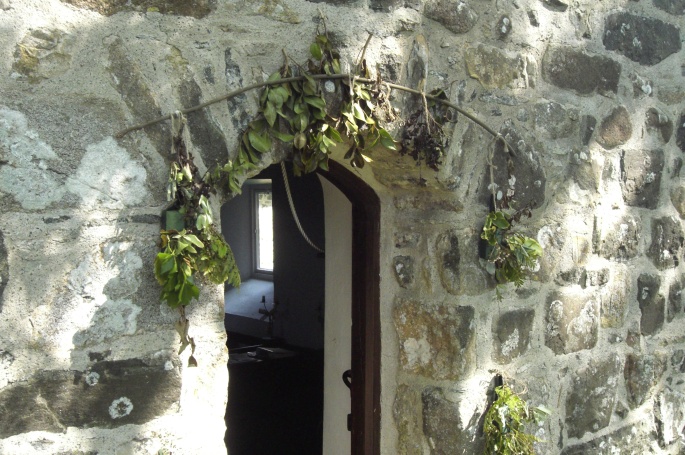 Church door with mistletoe, St. Tudwens, Gwynedd